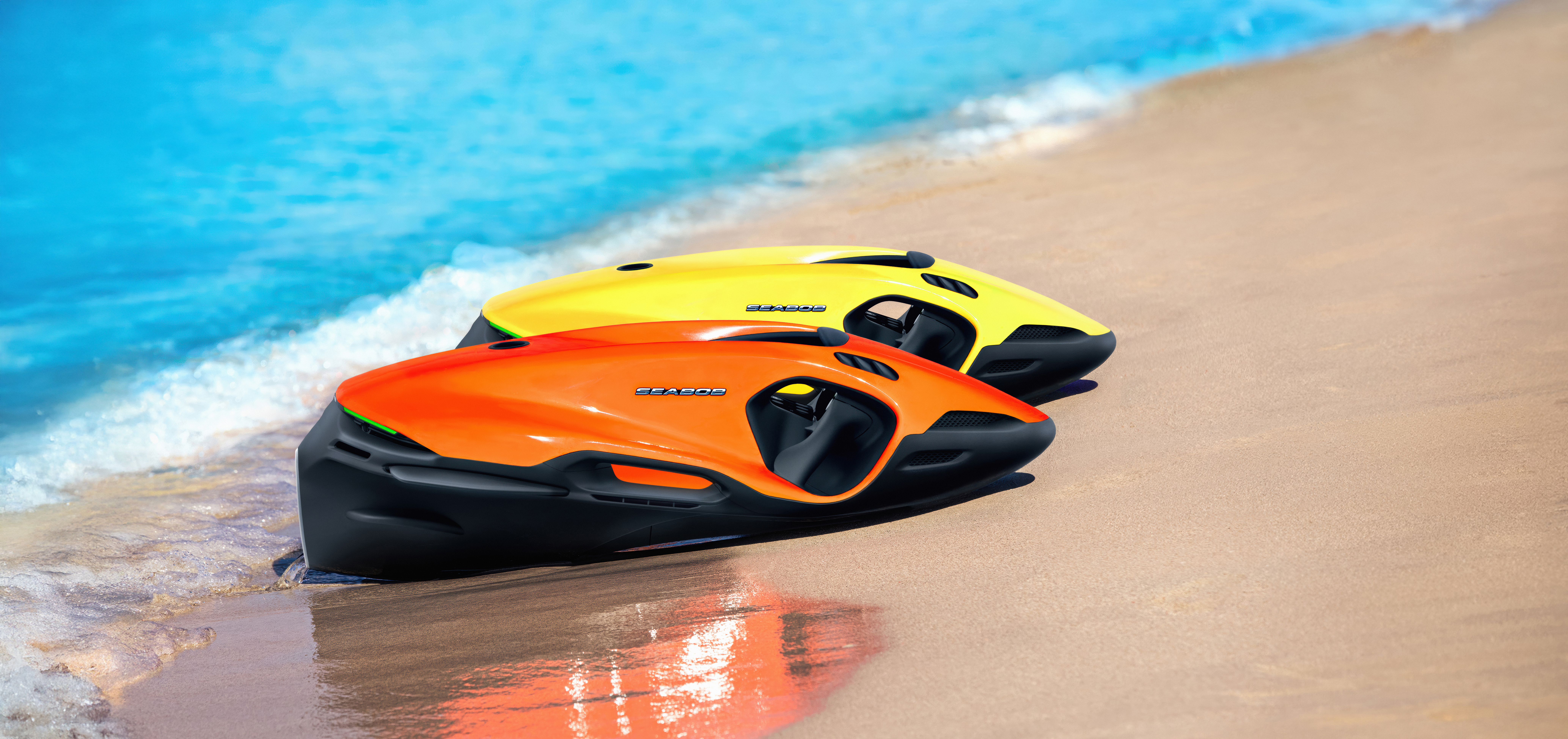 SEABOB F9 launching from a tropical beach